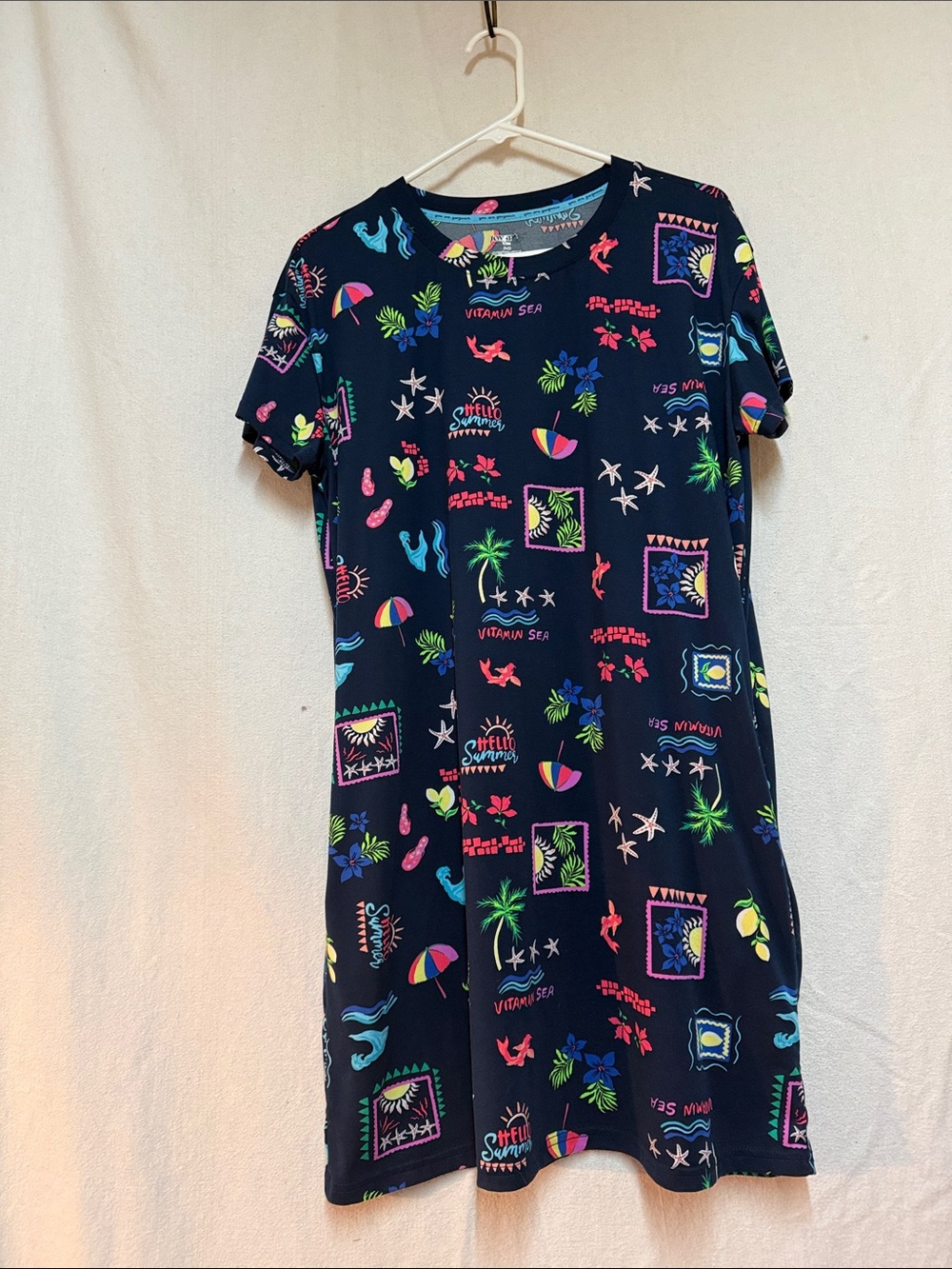Vitamin Sea Navy Tropical Print Short-Sleeve Nightshirt
